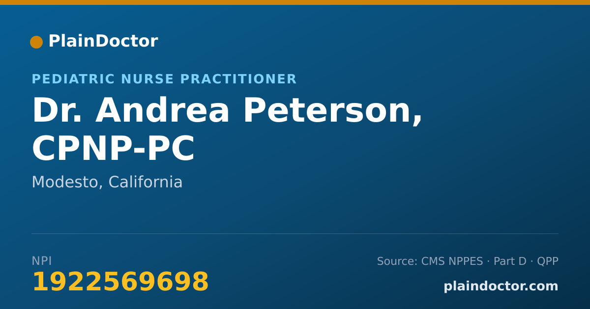 Shareable card for Andrea Peterson, CPNP-PC - Pediatric Nurse Practitioner, Modesto, CA