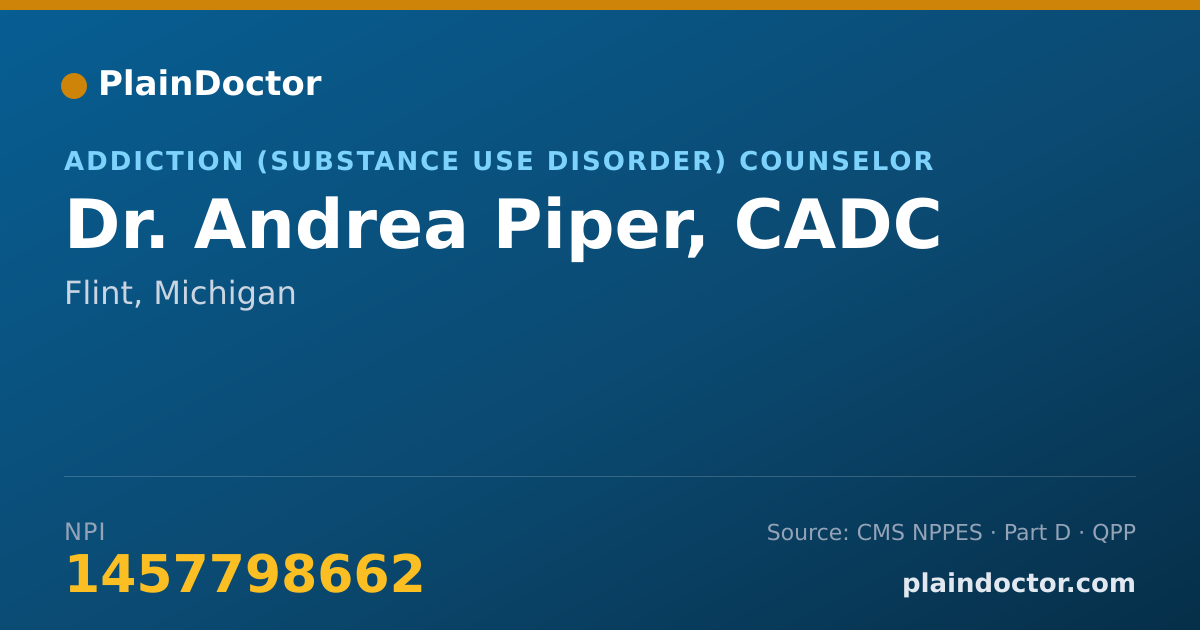 Shareable card for Andrea Piper, CADC - Addiction (Substance Use Disorder) Counselor, Flint, MI