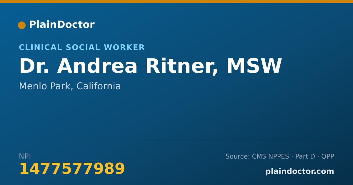 Shareable card for Andrea Ritner, MSW - Clinical Social Worker, Menlo Park, CA