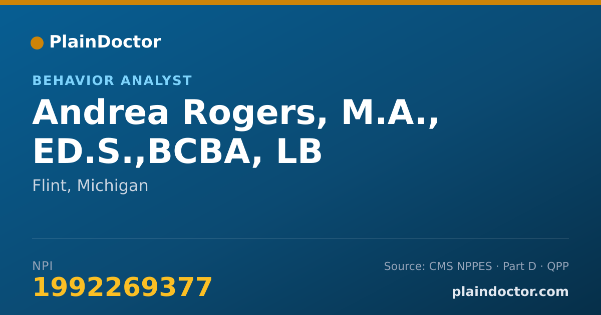 Shareable card for Andrea Rogers, M.A., ED.S.,BCBA, LB - Behavior Analyst, Flint, MI