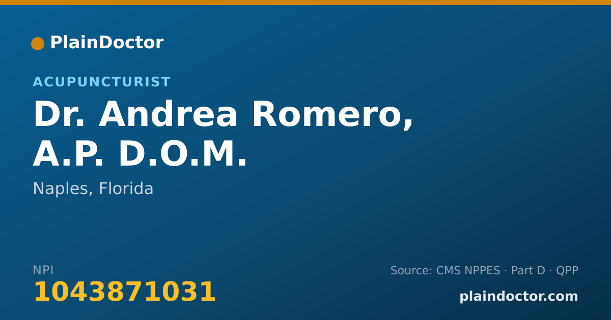 Shareable card for Andrea Romero, A.P. D.O.M. - Acupuncturist, Naples, FL