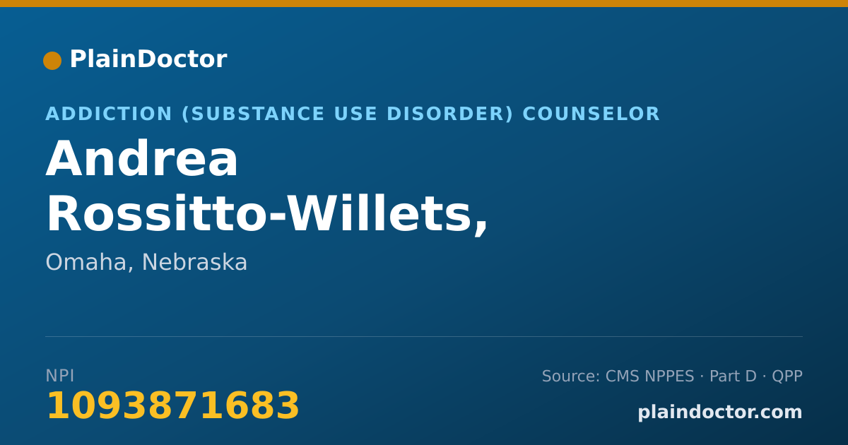 Shareable card for Andrea Rossitto-Willets, LMHP, CPC, PLADC - Addiction (Substance Use Disorder) Counselor, Omaha, NE