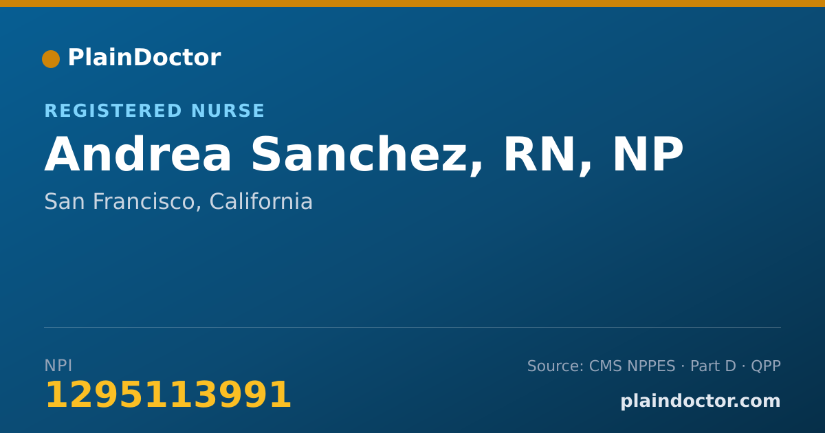 Shareable card for Andrea Sanchez, RN, NP - Registered Nurse, San Francisco, CA