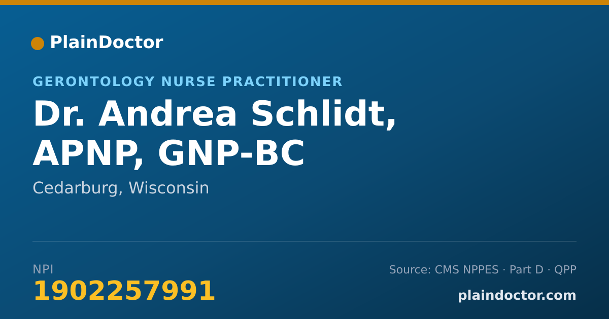 Shareable card for Andrea Schlidt, APNP, GNP-BC - Gerontology Nurse Practitioner, Cedarburg, WI