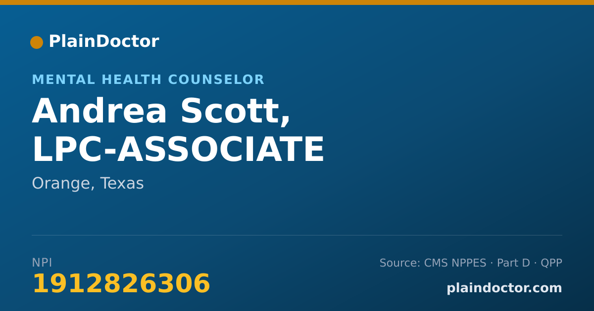 Shareable card for Andrea Scott, LPC-ASSOCIATE - Mental Health Counselor, Orange, TX