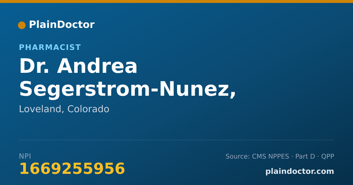 Shareable card for Andrea Segerstrom-Nunez, PHARMD - Pharmacist, Loveland, CO