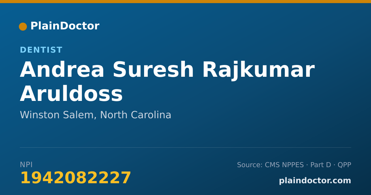Shareable card for Andrea Suresh Rajkumar Aruldoss - Dentist, Winston Salem, NC