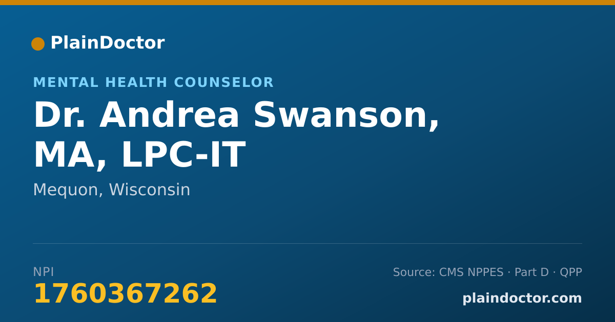 Shareable card for Andrea Swanson, MA, LPC-IT - Mental Health Counselor, Mequon, WI