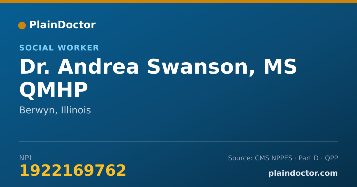 Shareable card for Andrea Swanson, MS QMHP - Social Worker, Berwyn, IL