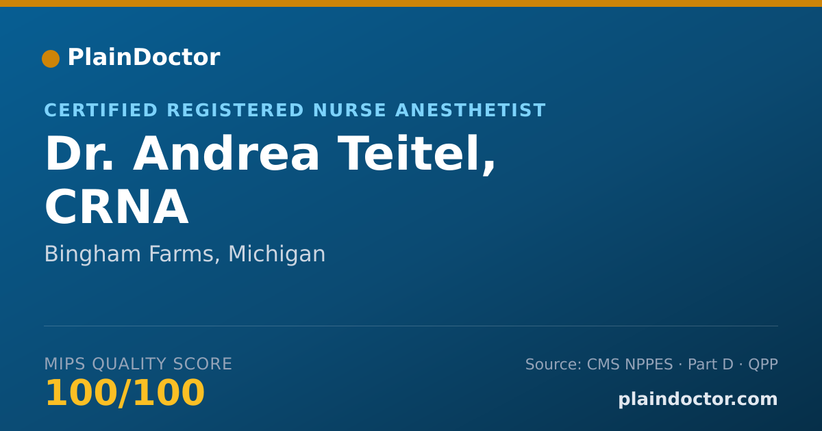 Shareable card for Andrea Teitel, CRNA - Certified Registered Nurse Anesthetist, Bingham Farms, MI