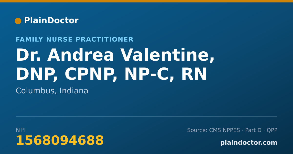 Shareable card for Andrea Valentine, DNP, CPNP, NP-C, RN - Family Nurse Practitioner, Columbus, IN