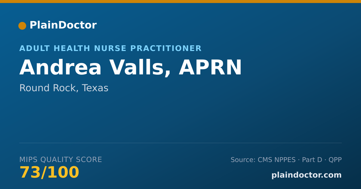 Shareable card for Andrea Valls, APRN - Adult Health Nurse Practitioner, Round Rock, TX