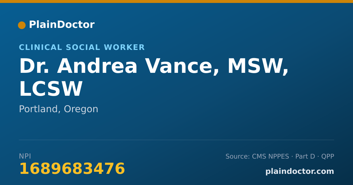Shareable card for Andrea Vance, MSW, LCSW - Clinical Social Worker, Portland, OR