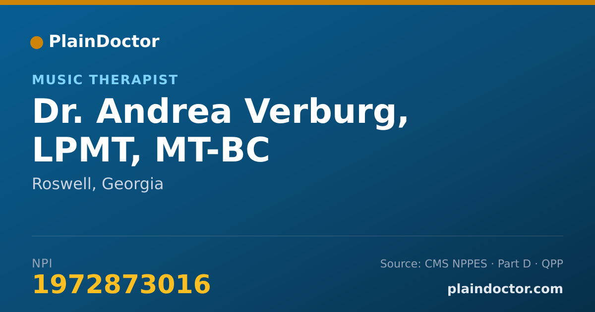 Shareable card for Andrea Verburg, LPMT, MT-BC - Music Therapist, Roswell, GA