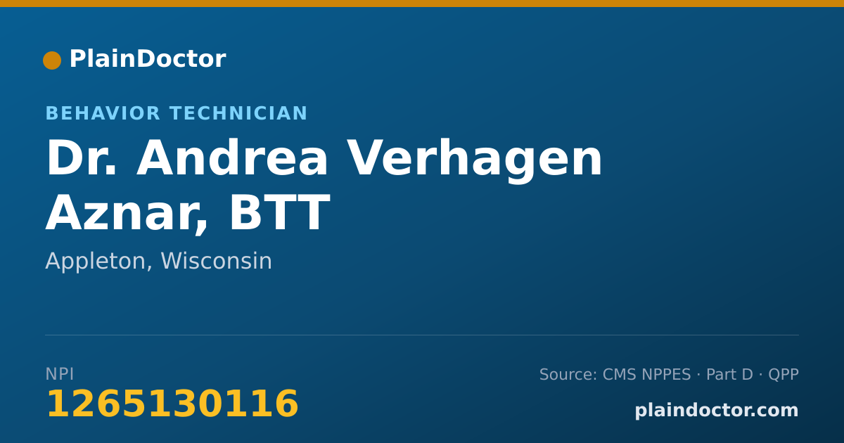 Shareable card for Andrea Verhagen Aznar, BTT - Behavior Technician, Appleton, WI