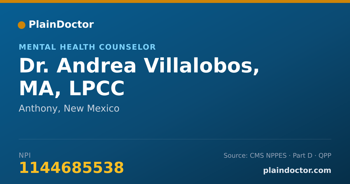Shareable card for Andrea Villalobos, MA, LPCC - Mental Health Counselor, Anthony, NM