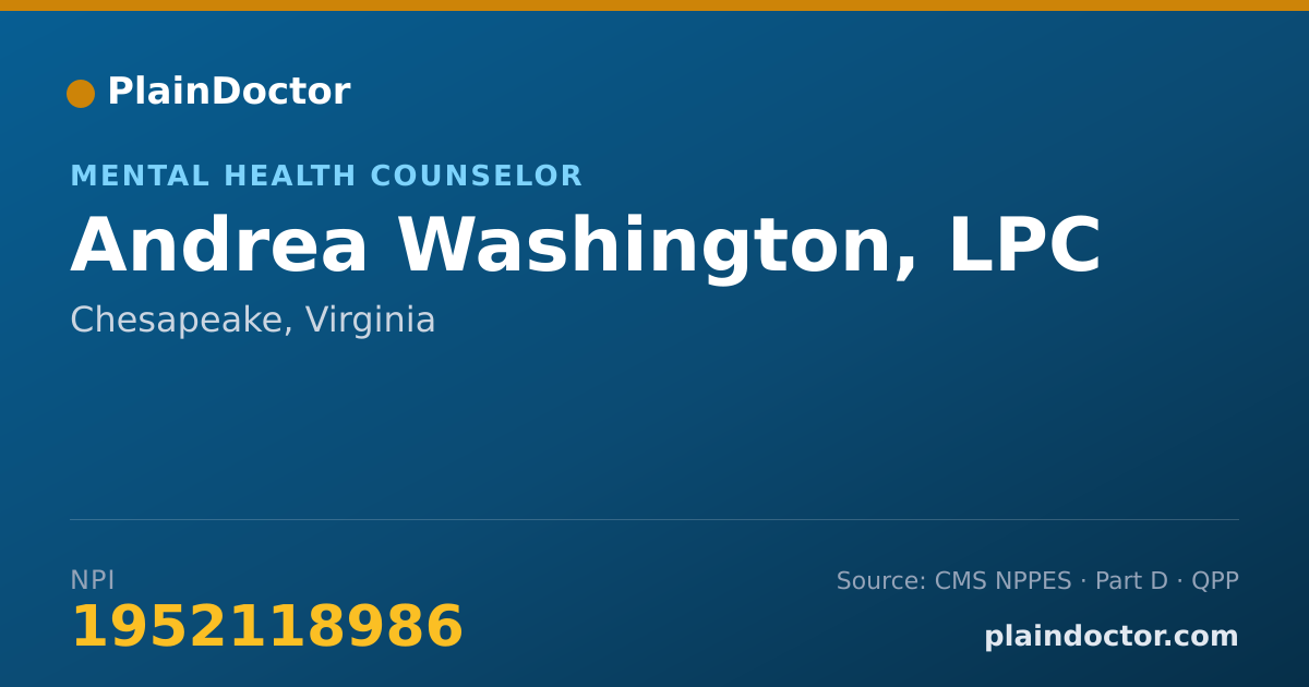 Shareable card for Andrea Washington, LPC - Mental Health Counselor, Chesapeake, VA