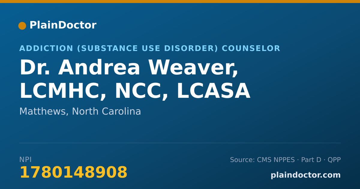 Shareable card for Andrea Weaver, LCMHC, NCC, LCASA - Addiction (Substance Use Disorder) Counselor, Matthews, NC
