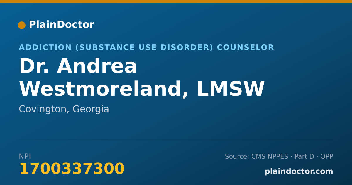 Shareable card for Andrea Westmoreland, LMSW - Addiction (Substance Use Disorder) Counselor, Covington, GA