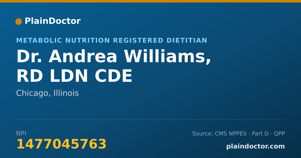 Shareable card for Andrea Williams, RD LDN CDE - Metabolic Nutrition Registered Dietitian, Chicago, IL