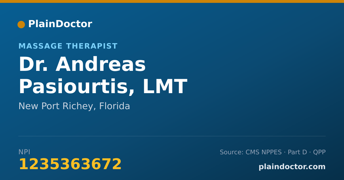Shareable card for Andreas Pasiourtis, LMT - Massage Therapist, New Port Richey, FL