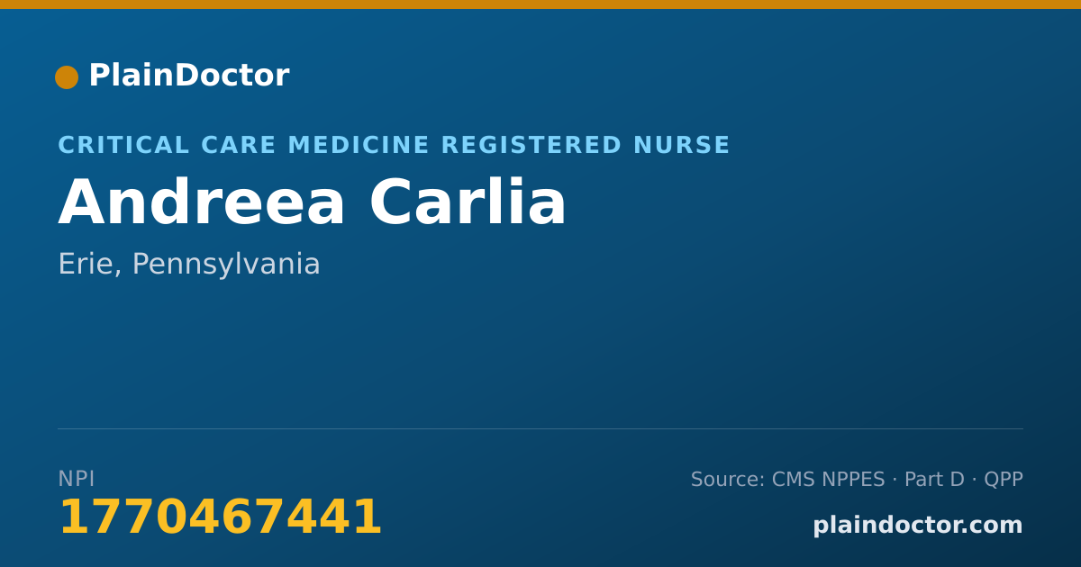 Shareable card for Andreea Carlia - Critical Care Medicine Registered Nurse, Erie, PA