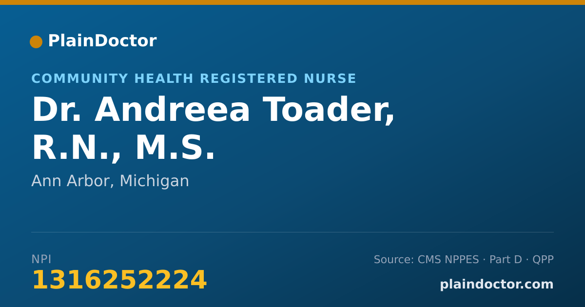Shareable card for Andreea Toader, R.N., M.S. - Community Health Registered Nurse, Ann Arbor, MI