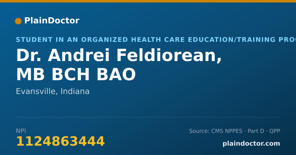 Shareable card for Andrei Feldiorean, MB BCH BAO - Student in an Organized Health Care Education/Training Program, Evansville, IN