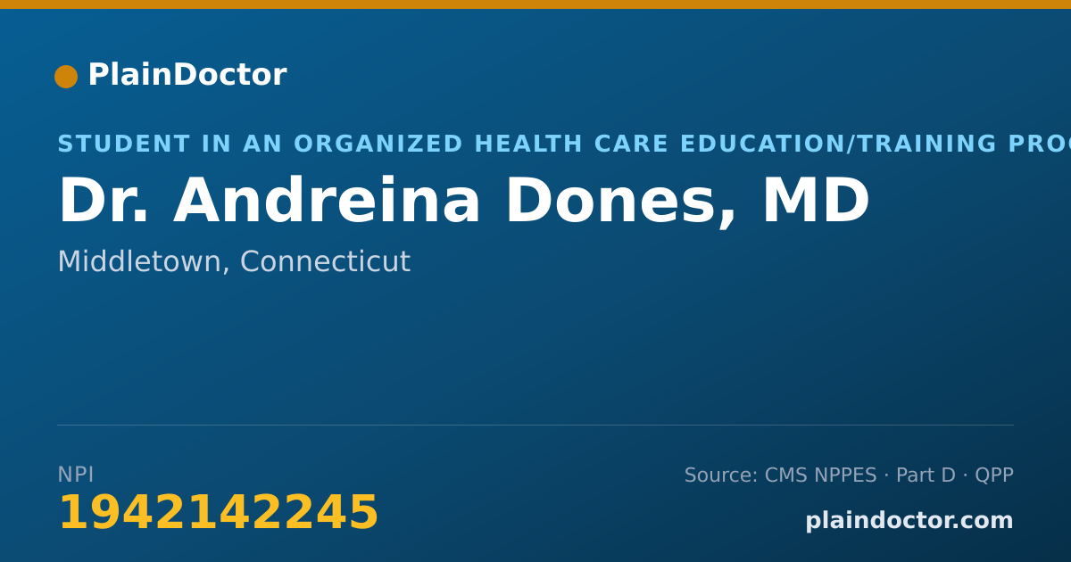 Shareable card for Andreina Dones, MD - Student in an Organized Health Care Education/Training Program, Middletown, CT