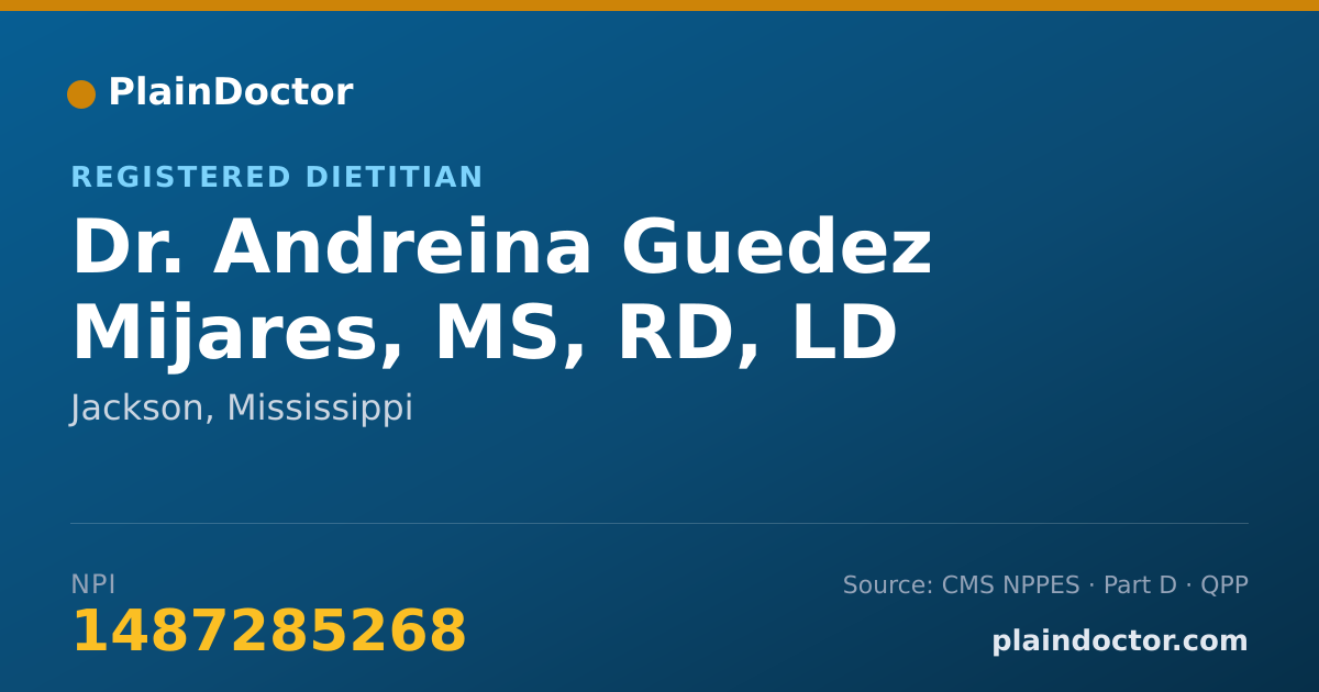 Shareable card for Andreina Guedez Mijares, MS, RD, LD - Registered Dietitian, Jackson, MS