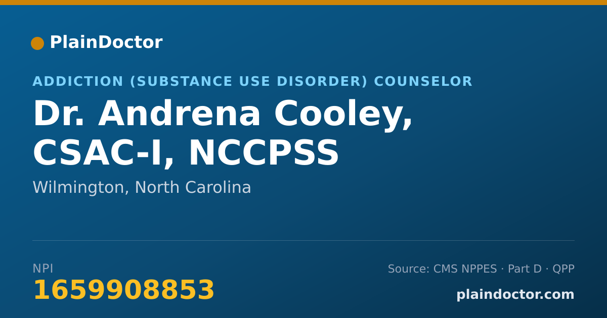 Shareable card for Andrena Cooley, CSAC-I, NCCPSS - Addiction (Substance Use Disorder) Counselor, Wilmington, NC
