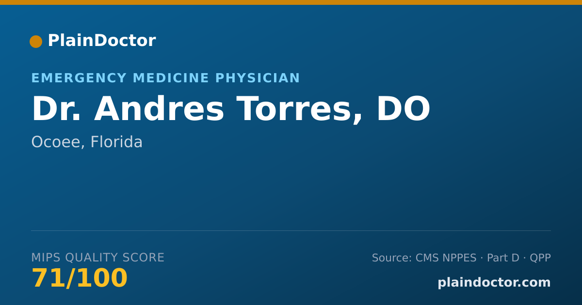 Shareable card for Andres Torres, DO - Emergency Medicine Physician, Ocoee, FL