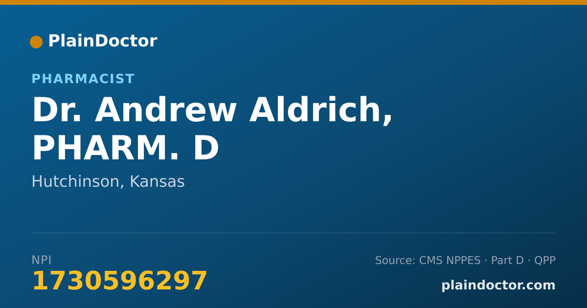 Shareable card for Andrew Aldrich, PHARM. D - Pharmacist, Hutchinson, KS