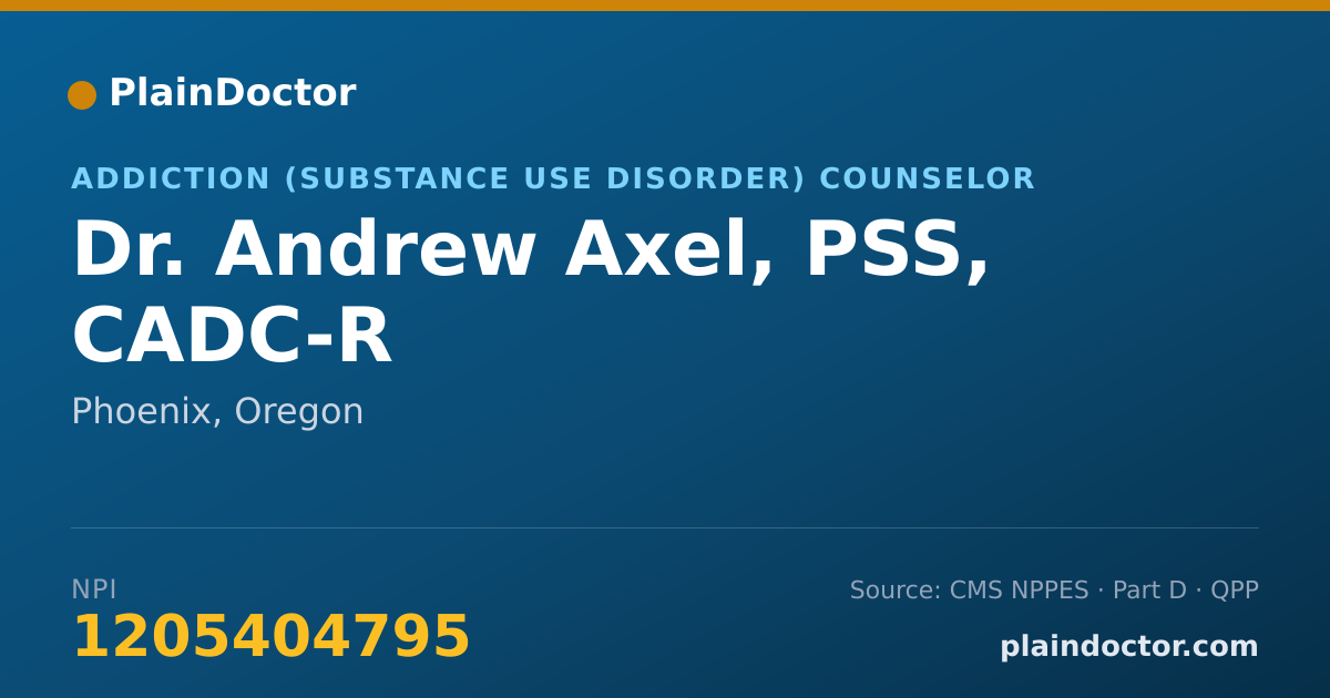 Shareable card for Andrew Axel, PSS, CADC-R - Addiction (Substance Use Disorder) Counselor, Phoenix, OR