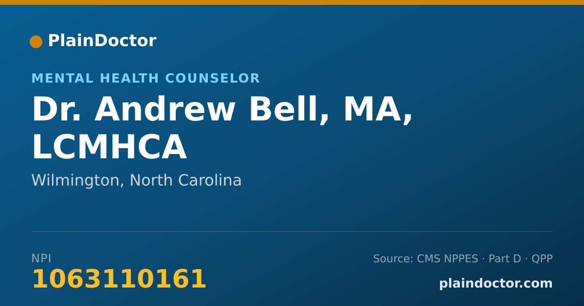 Shareable card for Andrew Bell, MA, LCMHCA - Mental Health Counselor, Wilmington, NC