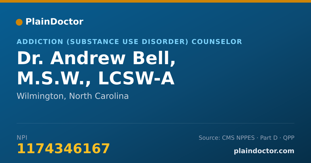 Shareable card for Andrew Bell, M.S.W., LCSW-A - Addiction (Substance Use Disorder) Counselor, Wilmington, NC