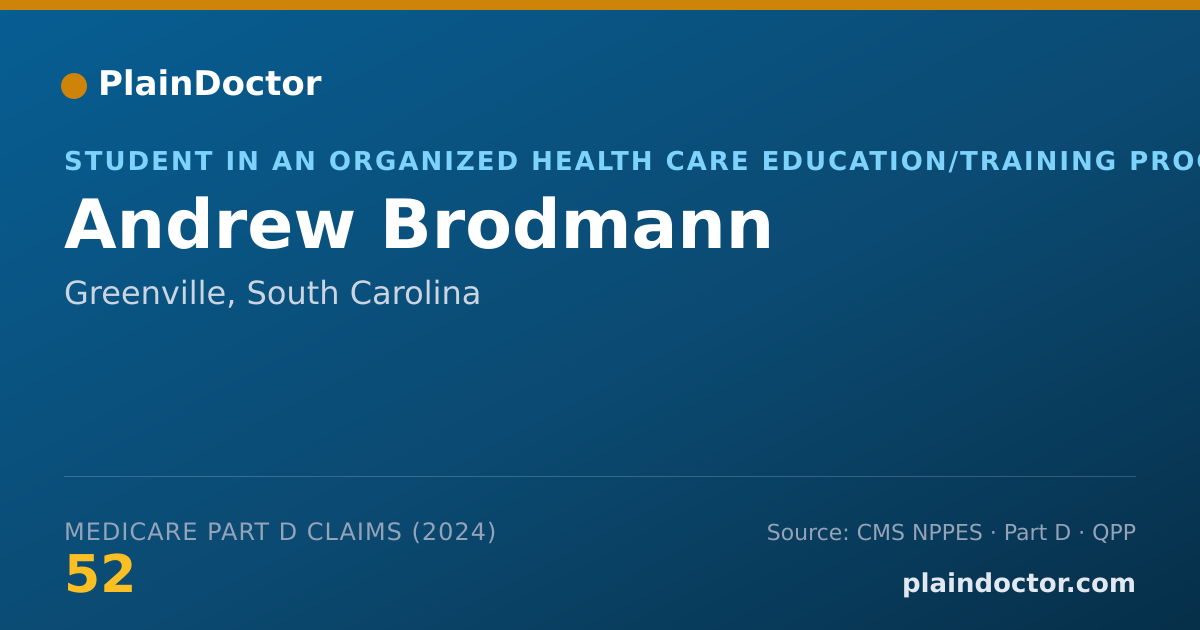 Shareable card for Andrew Brodmann - Student in an Organized Health Care Education/Training Program, Greenville, SC