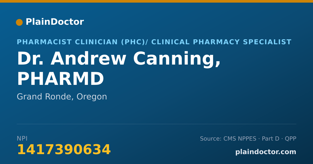 Shareable card for Andrew Canning, PHARMD - Student in an Organized Health Care Education/Training Program, Grand Ronde, OR