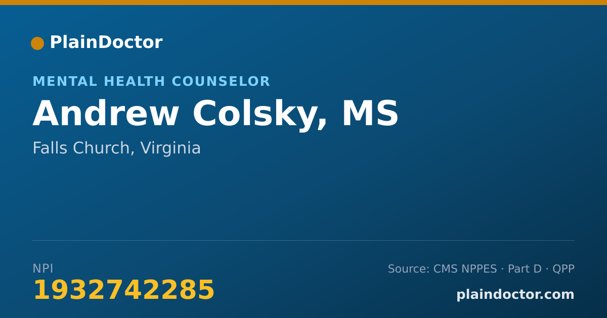 Shareable card for Andrew Colsky, MS - Mental Health Counselor, Falls Church, VA