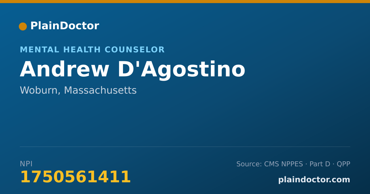 Shareable card for Andrew D'Agostino - Mental Health Counselor, Woburn, MA