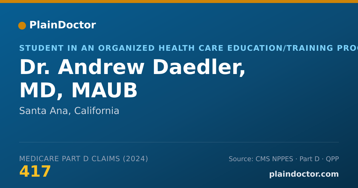 Shareable card for Andrew Daedler, MD, MAUB - Student in an Organized Health Care Education/Training Program, Santa Ana, CA