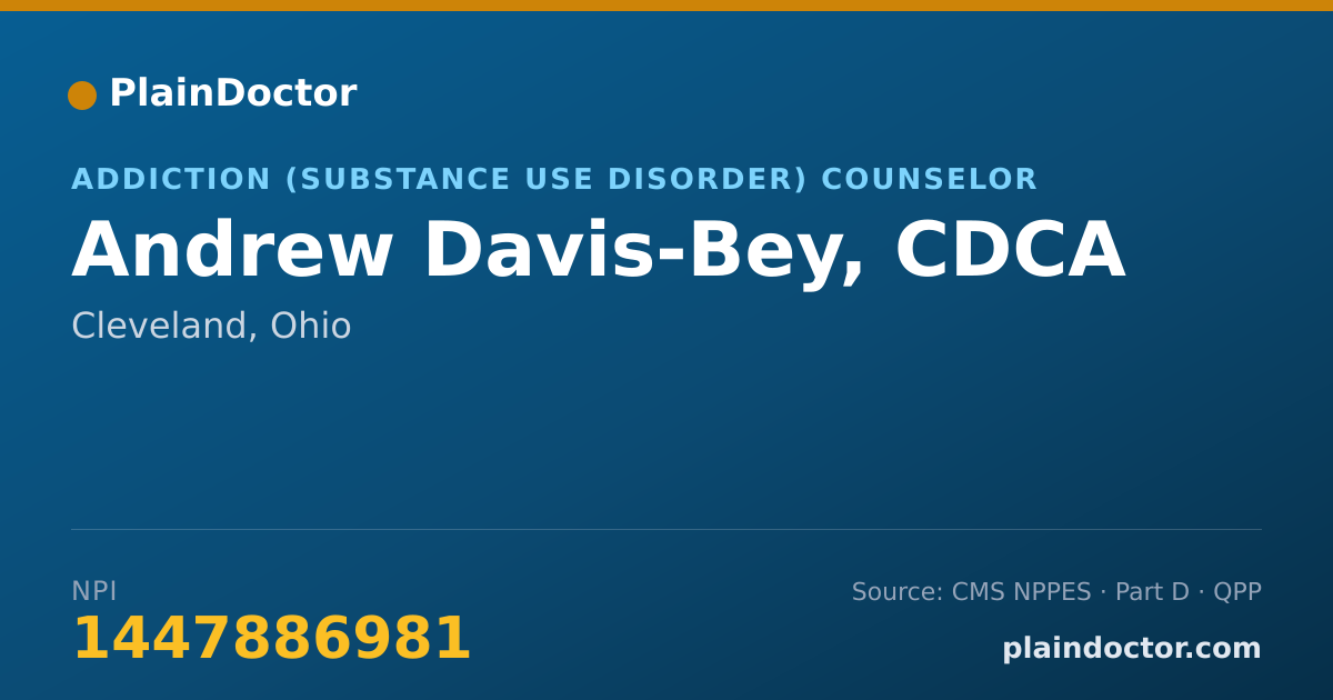 Shareable card for Andrew Davis-Bey, CDCA - Addiction (Substance Use Disorder) Counselor, Cleveland, OH