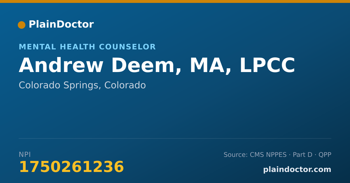 Shareable card for Andrew Deem, MA, LPCC - Mental Health Counselor, Colorado Springs, CO