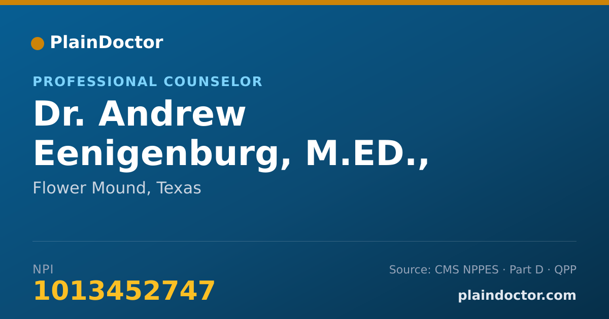 Shareable card for Andrew Eenigenburg, M.ED., LPC - Professional Counselor, Flower Mound, TX