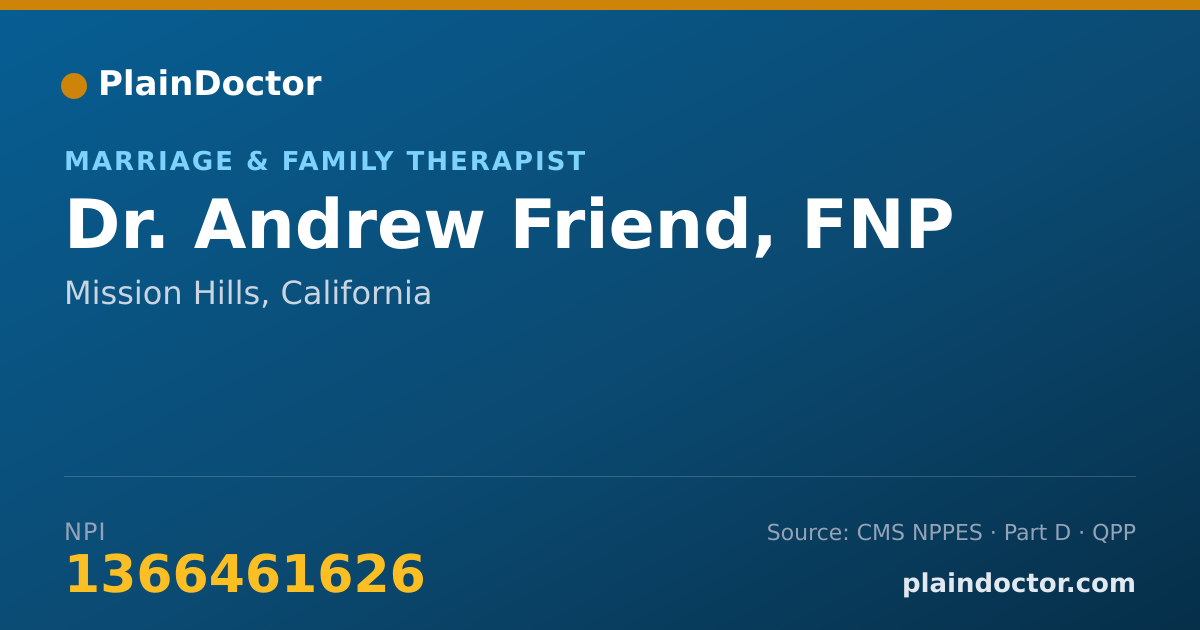 Shareable card for Andrew Friend, FNP - Marriage & Family Therapist, Mission Hills, CA