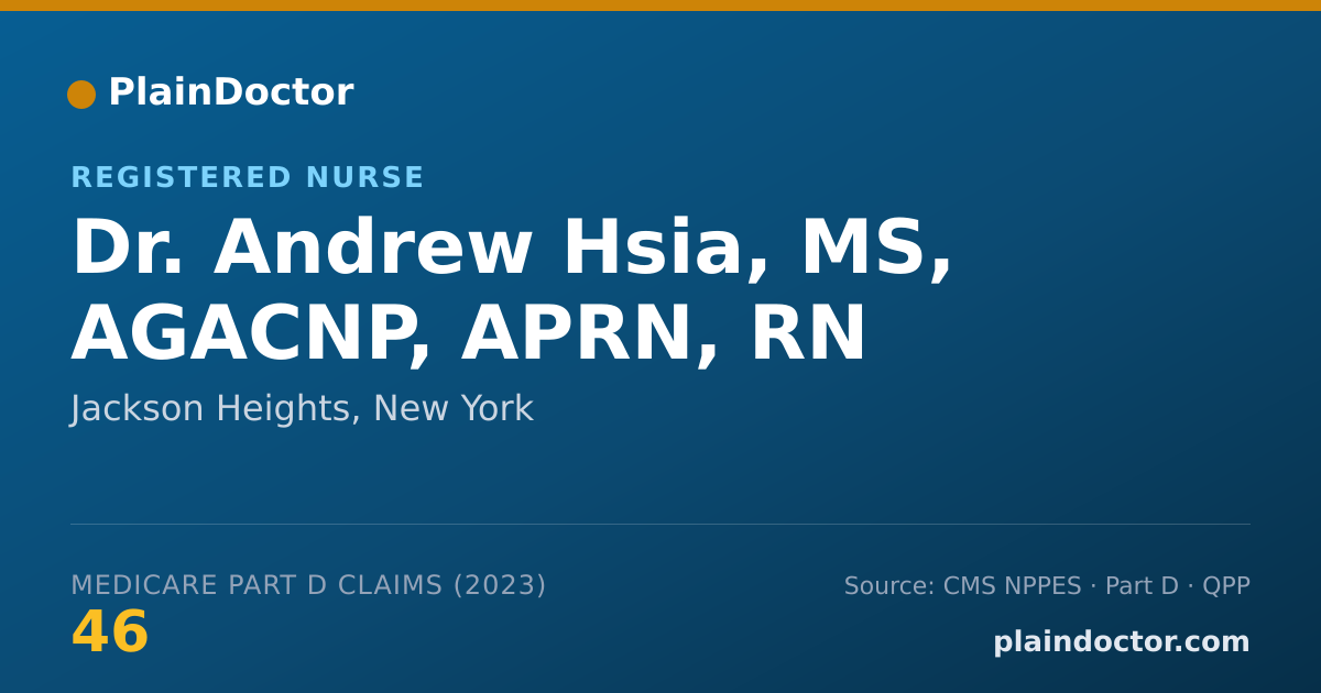 Shareable card for Andrew Hsia, MS, AGACNP, APRN, RN - Registered Nurse, Jackson Heights, NY