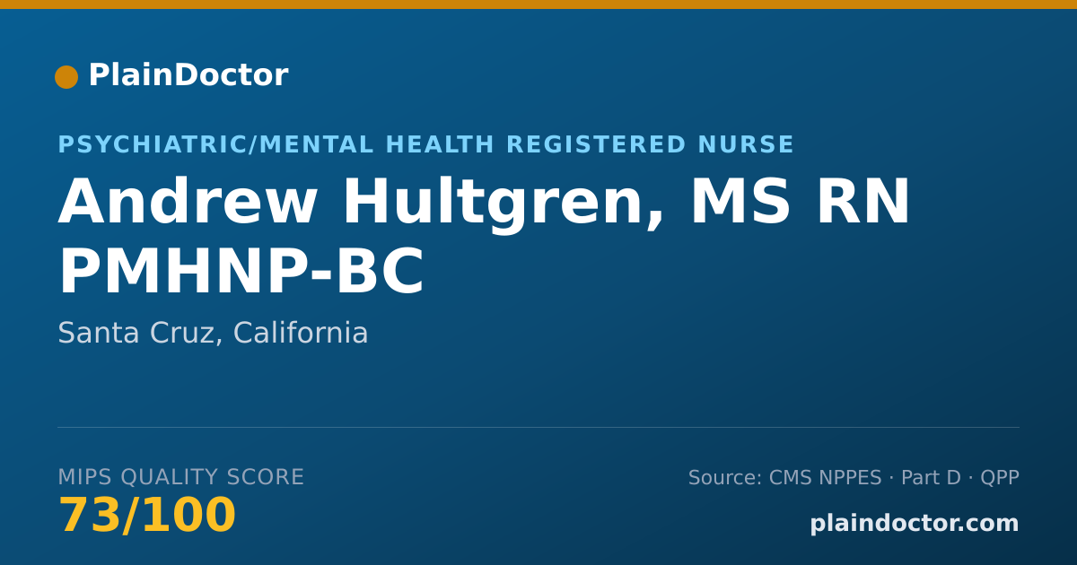 Shareable card for Andrew Hultgren, MS RN PMHNP-BC - Psychiatric/Mental Health Registered Nurse, Santa Cruz, CA