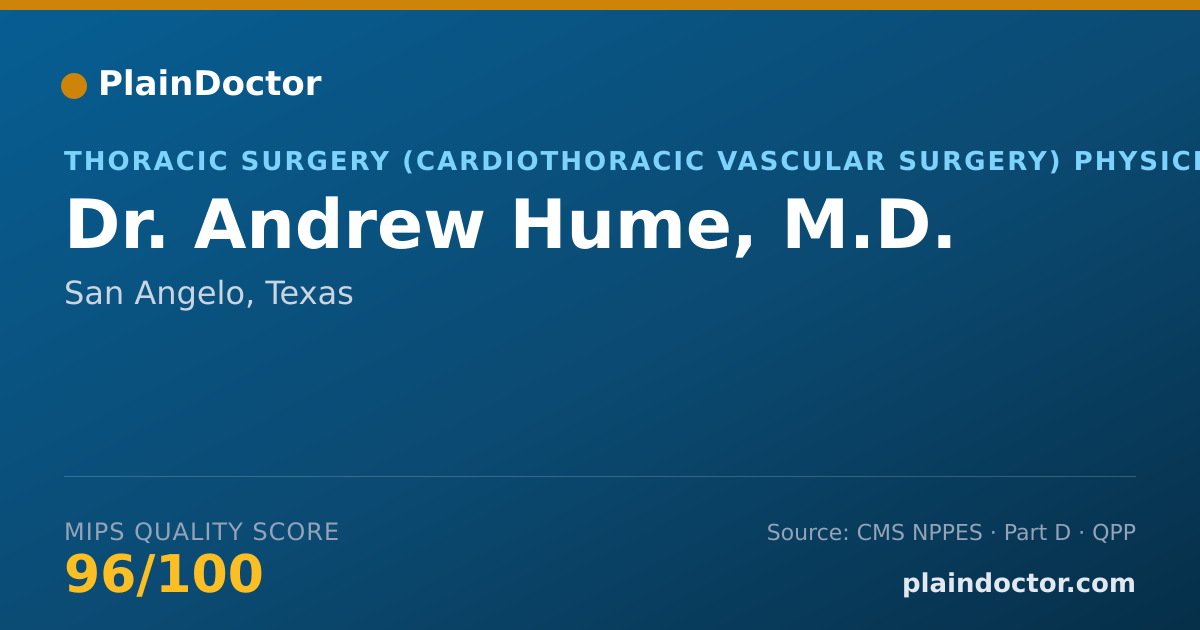 Shareable card for Andrew Hume, M.D. - Thoracic Surgery (Cardiothoracic Vascular Surgery) Physician, San Angelo, TX