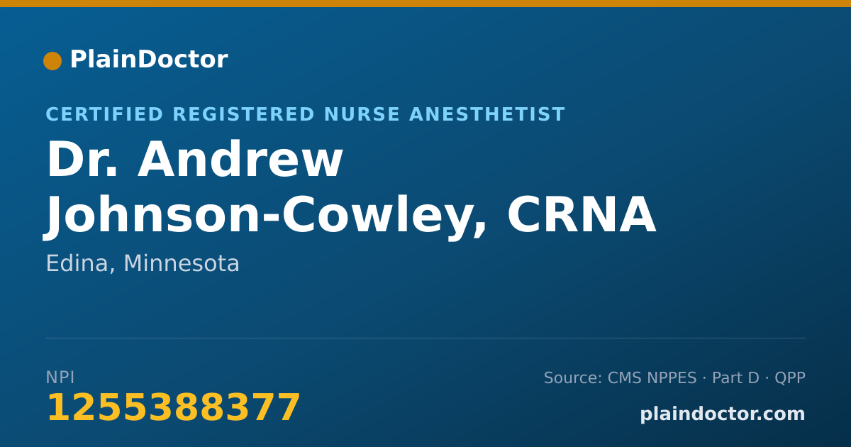 Shareable card for Andrew Johnson-Cowley, CRNA - Certified Registered Nurse Anesthetist, Edina, MN