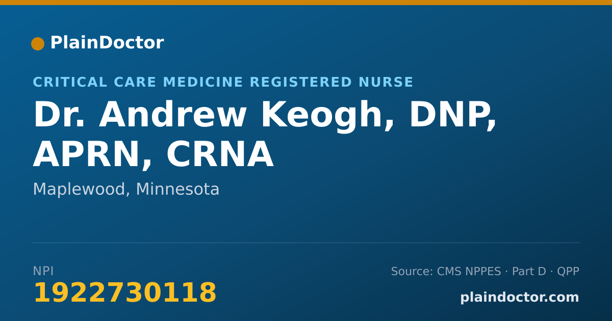 Shareable card for Andrew Keogh, DNP, APRN, CRNA - Critical Care Medicine Registered Nurse, Maplewood, MN